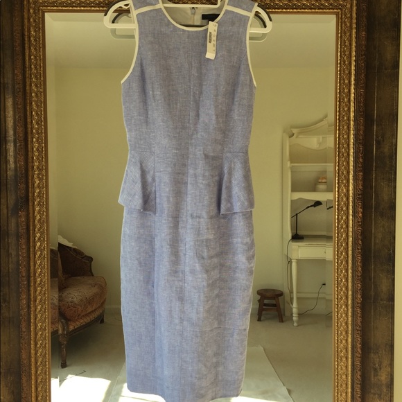 NWT J CREW LINEN PEPLUM FRENCH PERI BLUE DRESS - Picture 4 of 15